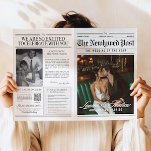 Editable Newspaper Wedding Program, Canva Wedding Newspaper Template, Printable Wedding Invitation, Wedding Day Custom Newspaper, 178