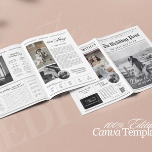 Large Newspaper Wedding Program, Canva Wedding Newspaper Template, Newspaper Club Tabloid Template, Folded Large Wedding Day Newspaper, 110 image 6