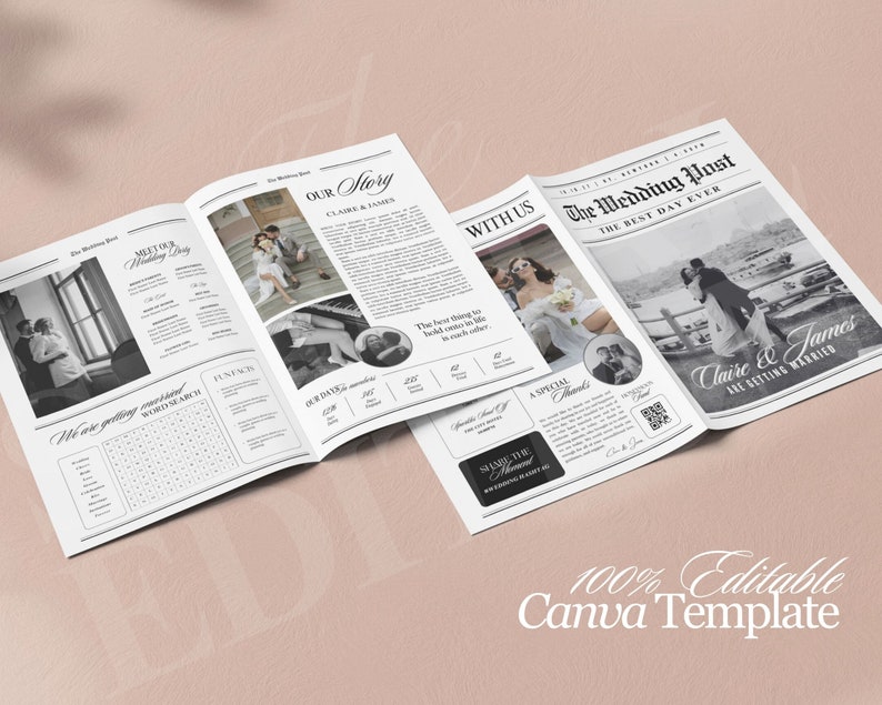 Large Newspaper Wedding Program, Canva Wedding Newspaper Template, Newspaper Club Tabloid Template, Folded Large Wedding Day Newspaper, 110 image 6