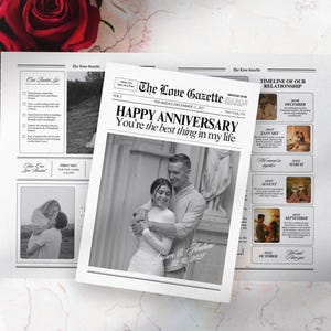 Couple Anniversary Newspaper Template, First Anniversary Gift For Wife and Husband, Printable Gifts For Boyfriend, 1 Year Anniversary, 176