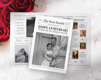 Couple Anniversary Newspaper Template, First Anniversary Gift For Wife and Husband, Printable Gifts For Boyfriend, 1 Year Anniversary, 176