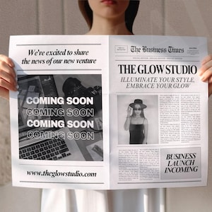 Canva Business Newspaper Template, Custom Newspaper For Photoshoot, Editable Large Newspaper Announcement, Opening Soon newsletter, 188