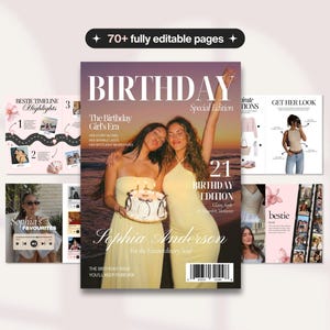 Modèle de magazine d'anniversaire, cadeau personnalisé pour meilleure amie et sœur, souvenir modifiable pour meilleure amie et sœur, modèles Canva personnalisés