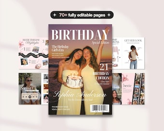 Modèle de magazine d'anniversaire, cadeau personnalisé pour meilleure amie et sœur, souvenir modifiable pour meilleure amie et sœur, modèles Canva personnalisés