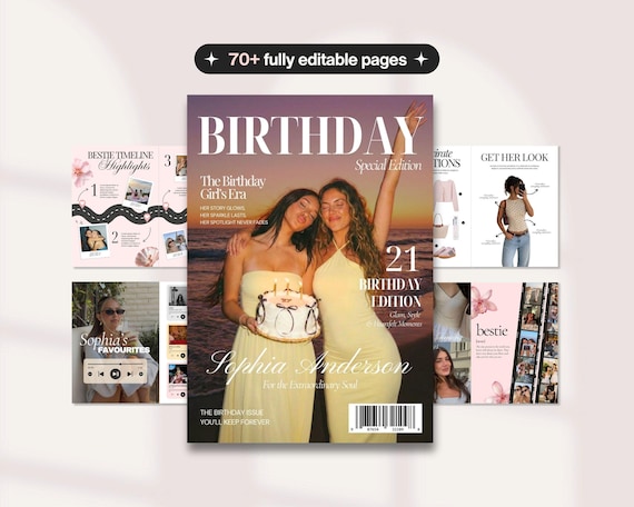 Birthday Magazine Template, Personalized Gift for Best Friend and her, Editable Keepsake for Bestie and Sister, Custom Canva Templates