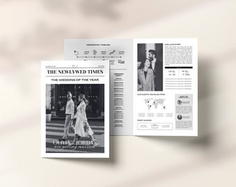 Folded Large Wedding Newspaper, Wedding Newspaper Canva Template, Editable Newspaper Wedding Program, Newspaper Club Tabloid Template, 040