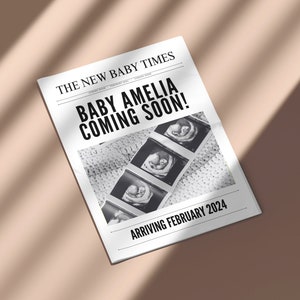 Large newspaper baby announcement, Canva newspaper pregnancy announcement, Pregnancy announcement newspaper, Newspaper baby shower, 073