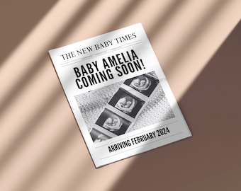 Large newspaper baby announcement, Canva newspaper pregnancy announcement, Pregnancy announcement newspaper, Newspaper baby shower, 073