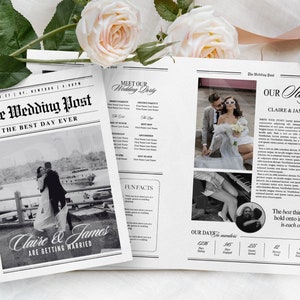 Großes Zeitungs-Hochzeitsprogramm, Canva-Hochzeitszeitungsvorlage, Zeitungsclub-Tabloid-Vorlage, gefaltete große Hochzeitstag-Zeitung, 110 Bild 2