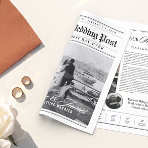 Großes Zeitungs-Hochzeitsprogramm, Canva-Hochzeitszeitungsvorlage, Zeitungsclub-Tabloid-Vorlage, gefaltete große Hochzeitstag-Zeitung, 110 Bild 7