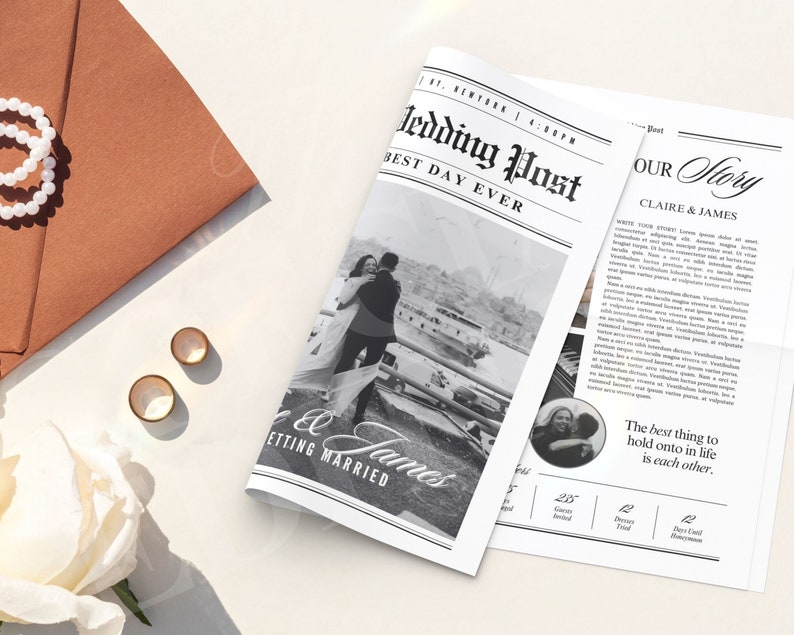 Large Newspaper Wedding Program, Canva Wedding Newspaper Template, Newspaper Club Tabloid Template, Folded Large Wedding Day Newspaper, 110 image 7