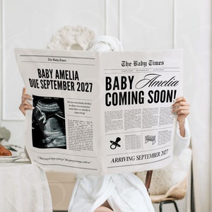 Large newspaper baby announcement, Canva newspaper pregnancy announcement, Pregnancy announcement newspaper, Newspaper baby shower, 088 image 2