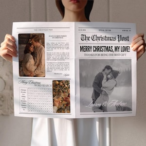 Modello di giornale di Natale per coppia, regalo di Natale modificabile per fidanzato e lui, regali di coppia per Natale, scheda di newsletter stampabile