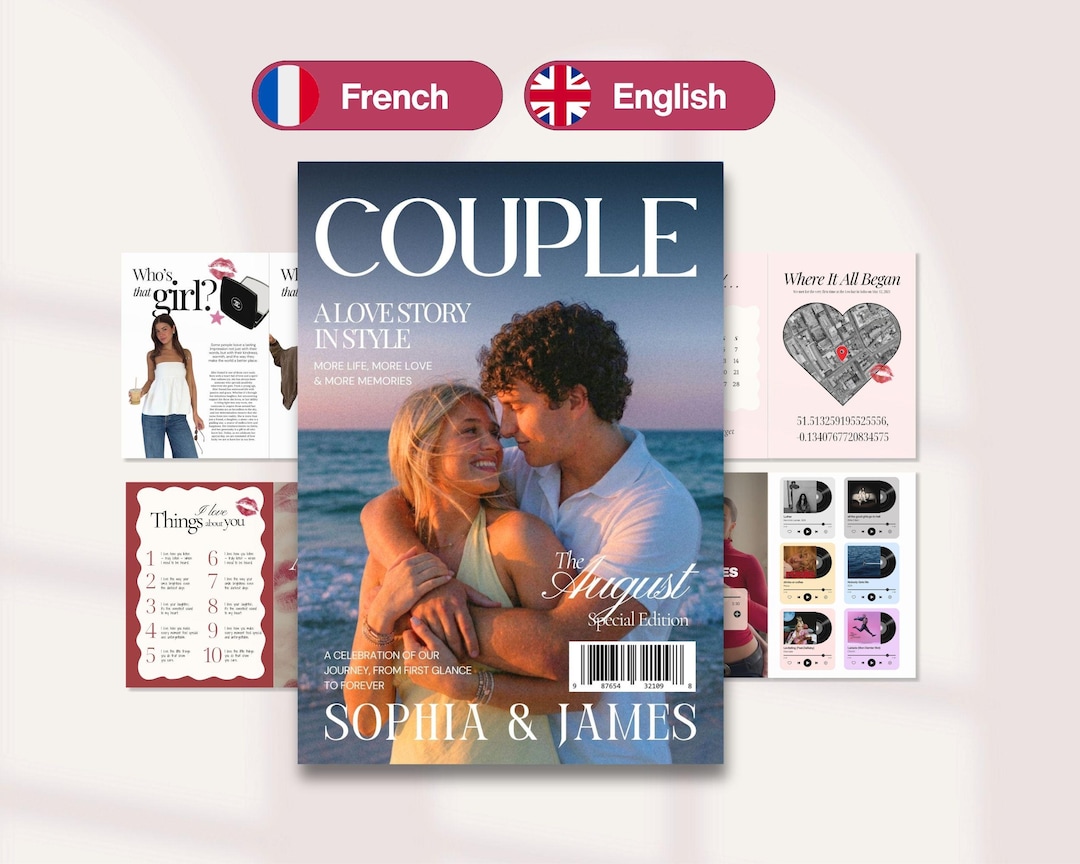 Personalized Couple Magazine Template, Custom Anniversary gift for boyfriend, Birthday Gif