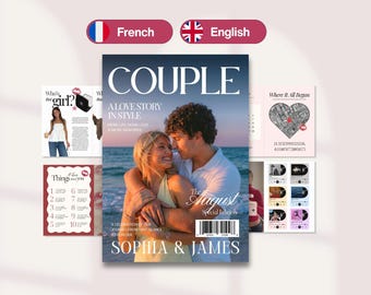 Personalized Couple Magazine Template, Custom Anniversary gift for boyfriend, Birthday Gifts for him and her, Canva Magasine, 327