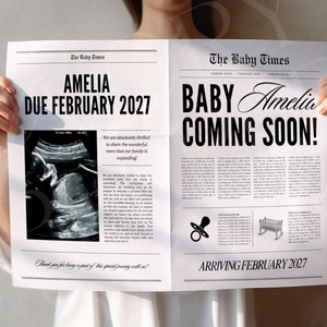 Large newspaper baby announcement, Canva newspaper pregnancy announcement, Pregnancy announcement newspaper, Newspaper baby shower, 088 image 6