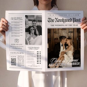 Large Newspaper Wedding Program, Canva Wedding Newspaper Template, Printable Wedding Invitation, Editable Wedding Day Custom Newspaper, 110