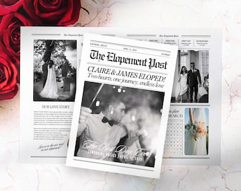 Editable Elopement Newspaper, We Eloped Announcement, Printable Newspaper Wedding Announcement, Just Married News Paper, Canva Template, 197