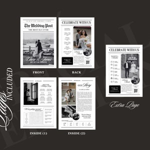 Großes Zeitungs-Hochzeitsprogramm, Canva-Hochzeitszeitungsvorlage, Zeitungsclub-Tabloid-Vorlage, gefaltete große Hochzeitstag-Zeitung, 110 Bild 5