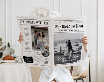 Große Zeitung Hochzeitsprogramm, Canva Hochzeitszeitung Vorlage, Zeitung Club Tabloid Vorlage, Gefaltete Große Hochzeitstag Zeitung, 110