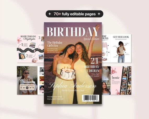 Birthday Magazine Template, Personalized Gift for Best Friend and her, Editable Keepsake for Bestie and Sister, Custom Canva Templates