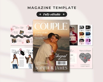 Couple Magazine Template Canva, Anniversary Gift for Boyfriend or Husband, Personalized Wedding Keepsake, Digital Download, 327