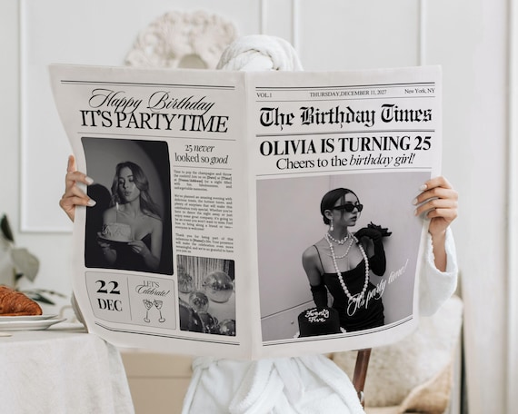 Canva Birthday Newspaper Template, Editable Newspaper Birthday, Large Newspaper Template, Birthday Newspaper For Photography, 273