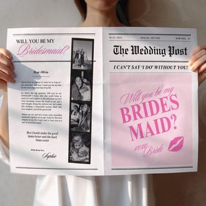 Editable Bridesmaid Proposal Newspaper Bouquet, Canva Bridesmaid Newspaper Flower Wrap Template, Newspaper Bridesmaid Proposal Card, 119