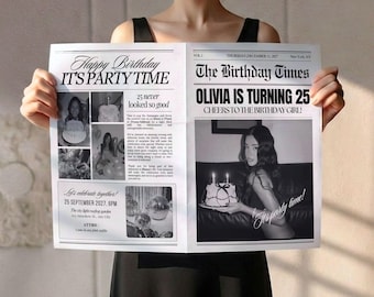 Szablon gazety urodzinowej Canva, edytowalna gazeta urodzinowa, duży szablon gazety, gazeta urodzinowa do fotografii, 287