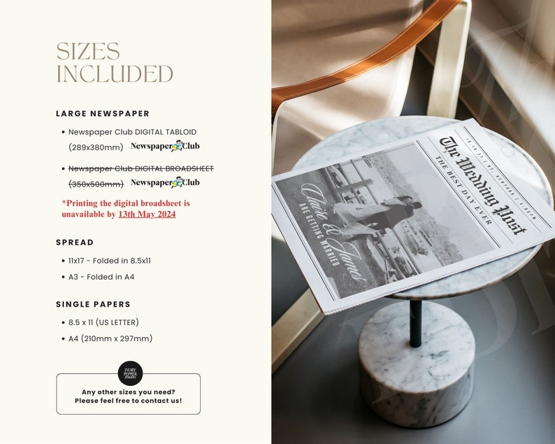 Large Newspaper Wedding Program, Canva Wedding Newspaper Template, Newspaper Club Tabloid Template, Folded Large Wedding Day Newspaper, 110 zdjęcie 4