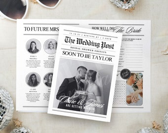 Canva Bridal Shower Newspaper Template, Editable Bridal Shower Order of Events, Printable Game Ideas, Instant Digital Download Invite, 194