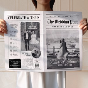 Large Newspaper Wedding Program, Canva Wedding Newspaper Template, Newspaper Club Tabloid Template, Folded Large Wedding Day Newspaper, 110 zdjęcie 3