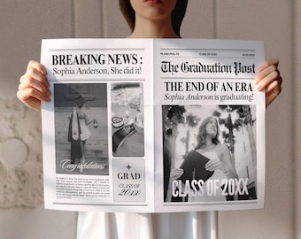 Canva Szablon Gazety Ukończenia Szkoły, Edytowalna Gazeta Absolwenta, Duży Szablon Gazety, Starsza Gazeta Ukończenia Szkoły Dla Fotografii, 102