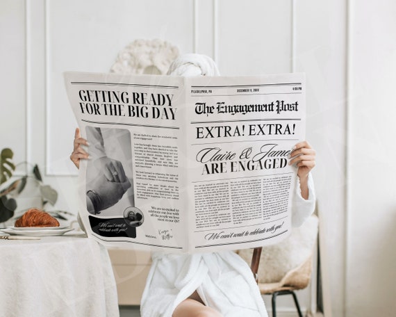 Editable Wedding Engagement Newspaper template, Canva newspaper wedding engagement, Engagement Wedding Newspaper For Photography, 150