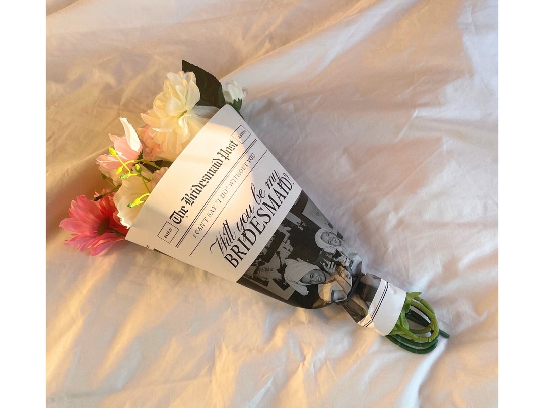 Bridesmaid Proposal Newspaper Bouquet, Canva Bridesmaid Newspaper Flower Wrap, Newspaper
