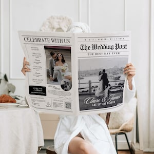 Large Newspaper Wedding Program, Canva Wedding Newspaper Template, Printable Wedding Invitation, Editable Wedding Day Custom Newspaper, 110