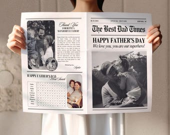 Canva Fathers Day Newspaper Template, First Father's Day DIY Gift For Husband, Printable Card For Dad, Editable Instant Download Gifts, 161