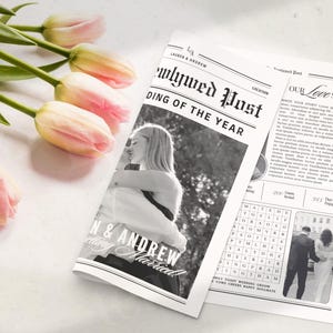 Large Newspaper Wedding Program, Canva Wedding Newspaper Template, Newspaper Club Tabloid Template, Folded Large Wedding Day Newspaper, 078 image 2