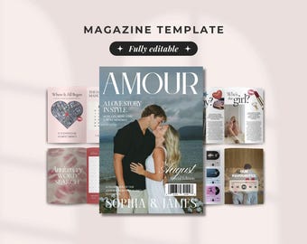 Szablon magazynu Canva dla par, spersonalizowany prezent rocznicowy dla chłopaka, pierwsza rocznica ślubu, prezenty do druku dla niego i dla niej, 327