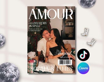 Canva Couple Magazine Template, Custom Anniversary gift for boyfriend, First Wedding Anniversary, Printable Gifts for him and her, 323