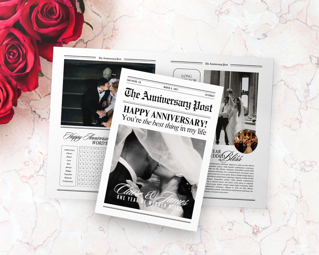 Wedding Newspaper Anniversary, Canva First Wedding Anniversary