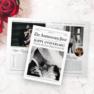 Wedding Newspaper Anniversary, Canva first wedding anniversary newspaper template, printable 1st anniversary gift, newspaper poster, 117
