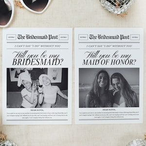 Bruidsmeisje voorstel krant kaart, krant bruidsmeisje voorstel kaartsjabloon, Canva bruidsmeisje voorstel, bruidsmeisje fotokaart, 084