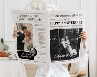 Wedding Anniversary Newspaper Template, 1 Year Anniversary Gift For Husband, First Anniversary Card, Newsletter Wedding Anniversary, 214