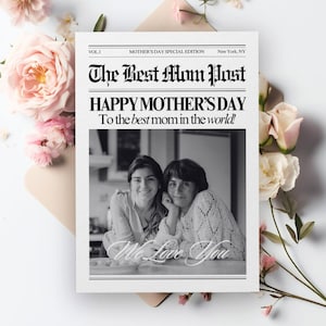 Canva moederdag krant sjabloon, bewerkbare moederdagkaart, afdrukbaar cadeau voor moeder, krant bloemboeket wrap, eerste keer moeder, 154