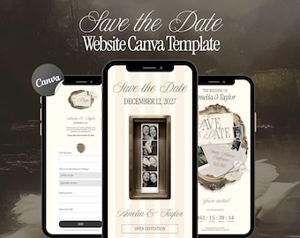Ivory Photo Booth Wedding Website, Save The Date Canva Template, Old Money Video Invitation with RSVP (Digital Download)