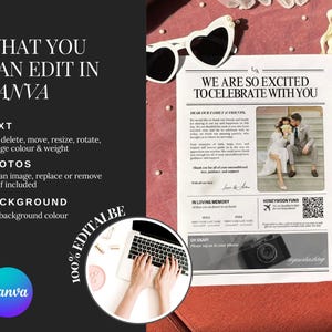 Large Newspaper Wedding Program, Canva Wedding Newspaper Template, Newspaper Club Tabloid Template, Folded Large Wedding Day Newspaper, 078 image 7