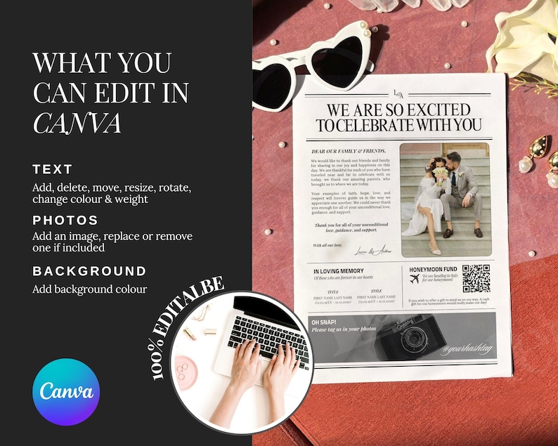 Large Newspaper Wedding Program, Canva Wedding Newspaper Template, Newspaper Club Tabloid Template, Folded Large Wedding Day Newspaper, 078 image 7