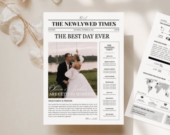 2 sided Wedding Newspaper,Newspaper Wedding Program, Canva Wedding Newspaper Template, Custom Wedding Games, Electronic Newspaper, 029