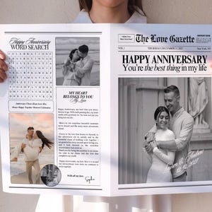 Plantilla de periódico para aniversario de pareja, regalos para el primer aniversario de novio, tarjeta de aniversario de 1 año, boletín informativo de aniversario de bodas, 176
